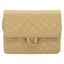 CHANEL Matelasse Chain Shoulder Bag Lamb Skin Beige Gold CC Auth 188721-13