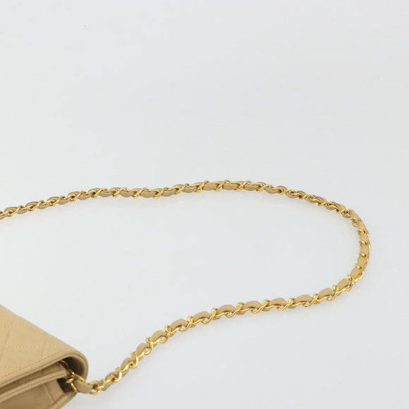 CHANEL Matelasse Chain Shoulder Bag Lamb Skin Beige Gold CC Auth 188721