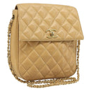 CHANEL Matelasse Chain Shoulder Bag Leather Beige Gold CC Auth 188722-1
