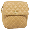 CHANEL Matelasse Chain Shoulder Bag Leather Beige Gold CC Auth 188722-13