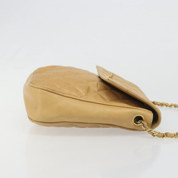 CHANEL Matelasse Chain Shoulder Bag Leather Beige Gold CC Auth 188722