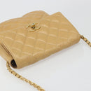 CHANEL Matelasse Chain Shoulder Bag Leather Beige Gold CC Auth 188722-6