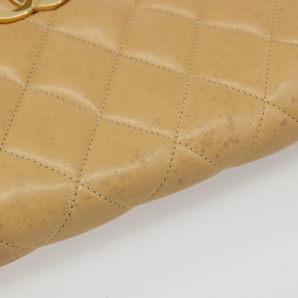 CHANEL Matelasse Chain Shoulder Bag Leather Beige Gold CC Auth 188722