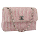 CHANEL Matelasse Chain Shoulder Bag Canvas Pink Silver CC Auth 188723V-1