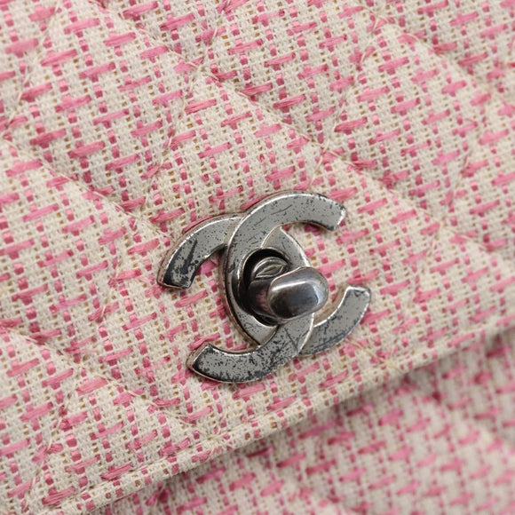 CHANEL Matelasse Chain Shoulder Bag Canvas Pink Silver CC Auth 188723V