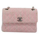 CHANEL Matelasse Chain Shoulder Bag Canvas Pink Silver CC Auth 188723V-13