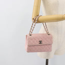 CHANEL Matelasse Chain Shoulder Bag Canvas Pink Silver CC Auth 188723V-25