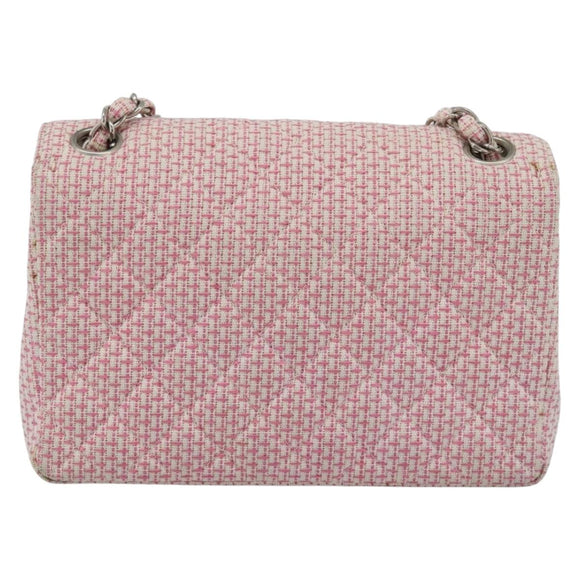 CHANEL Matelasse Chain Shoulder Bag Canvas Pink Silver CC Auth 188723V