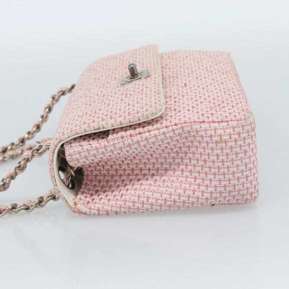 CHANEL Matelasse Chain Shoulder Bag Canvas Pink Silver CC Auth 188723V