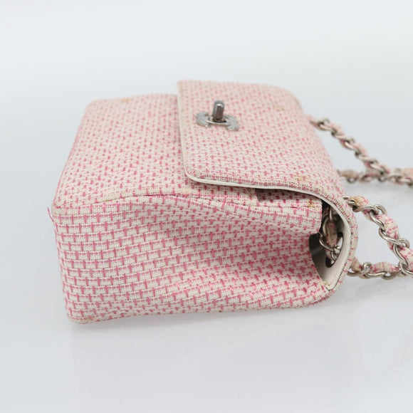 CHANEL Matelasse Chain Shoulder Bag Canvas Pink Silver CC Auth 188723V