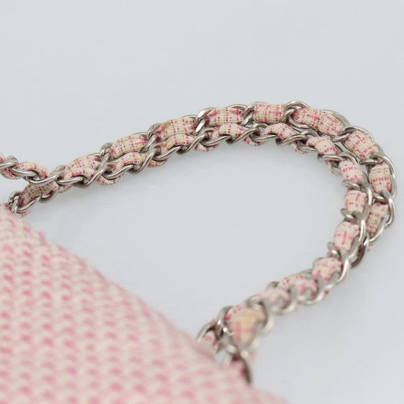 CHANEL Matelasse Chain Shoulder Bag Canvas Pink Silver CC Auth 188723V