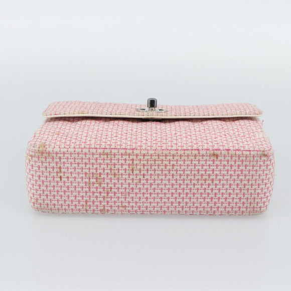CHANEL Matelasse Chain Shoulder Bag Canvas Pink Silver CC Auth 188723V
