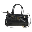 PRADA Bonnie Mini Hand Bag Leather 2way Black Gold Auth 188724SM-1