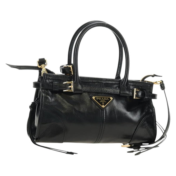 PRADA Bonnie Mini Hand Bag Leather 2way Black Gold Auth 188724SM