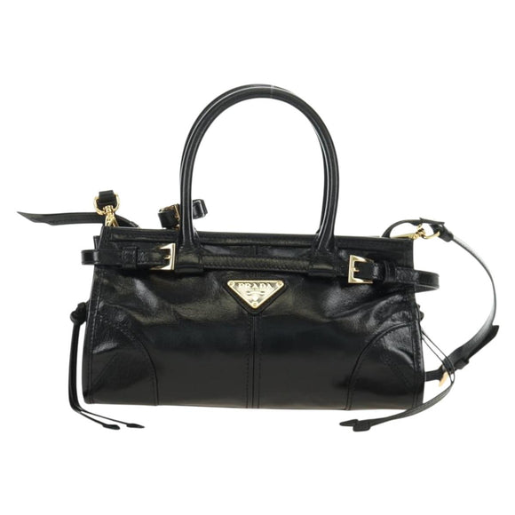 PRADA Bonnie Mini Hand Bag Leather 2way Black Gold Auth 188724SM
