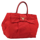 PRADA Ribbon Hand Bag Nylon Red Gold Auth 188725A-1