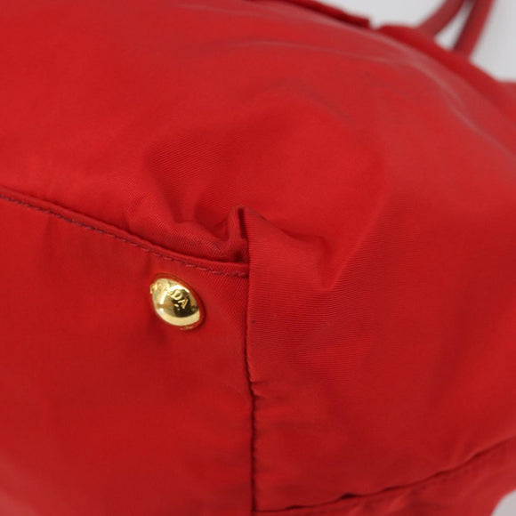 PRADA Ribbon Hand Bag Nylon Red Gold Auth 188725A