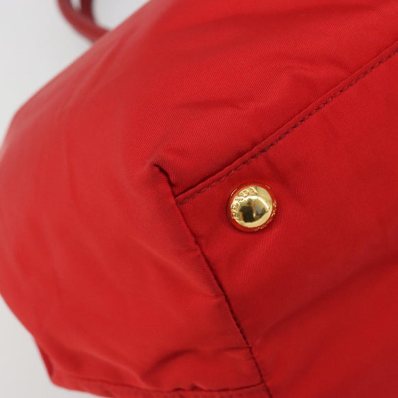 PRADA Ribbon Hand Bag Nylon Red Gold Auth 188725A