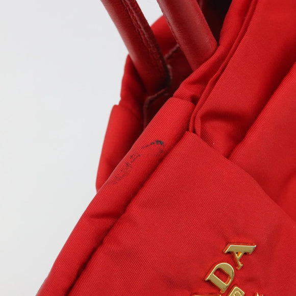 PRADA Ribbon Hand Bag Nylon Red Gold Auth 188725A