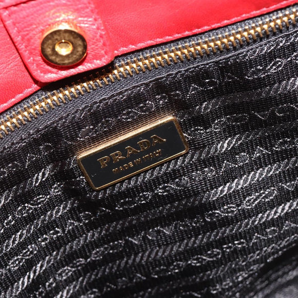 PRADA Ribbon Hand Bag Nylon Red Gold Auth 188725A