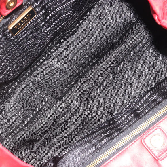 PRADA Ribbon Hand Bag Nylon Red Gold Auth 188725A