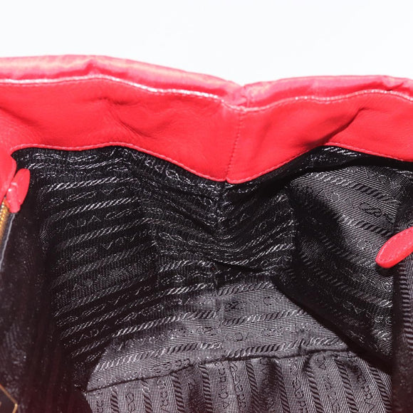 PRADA Ribbon Hand Bag Nylon Red Gold Auth 188725A