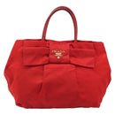 PRADA Ribbon Hand Bag Nylon Red Gold Auth 188725A-13