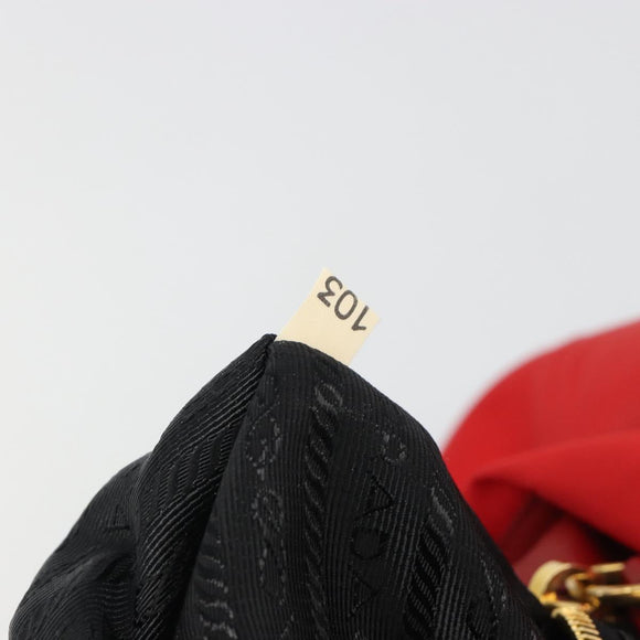 PRADA Ribbon Hand Bag Nylon Red Gold Auth 188725A