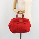 PRADA Ribbon Hand Bag Nylon Red Gold Auth 188725A-24