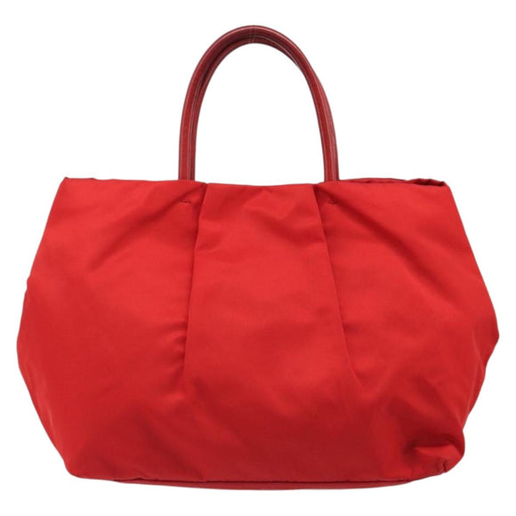 PRADA Ribbon Hand Bag Nylon Red Gold Auth 188725A