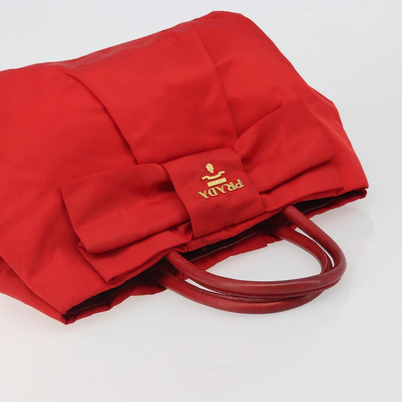 PRADA Ribbon Hand Bag Nylon Red Gold Auth 188725A