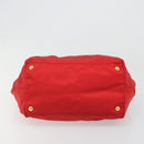 PRADA Ribbon Hand Bag Nylon Red Gold Auth 188725A-5