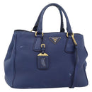 PRADA Hand Bag Vittero Dino Leather 2way Blue Gold Auth 188726-1