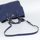 PRADA Hand Bag Vittero Dino Leather 2way Blue Gold Auth 188726-9