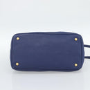 PRADA Hand Bag Vittero Dino Leather 2way Blue Gold Auth 188726-5