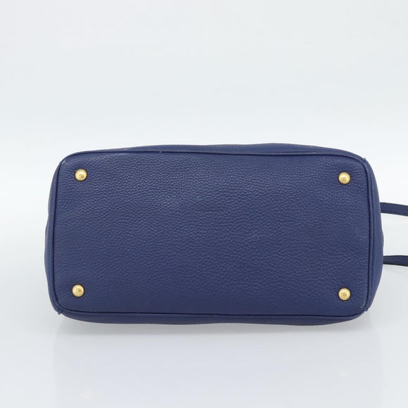 PRADA Hand Bag Vittero Dino Leather 2way Blue Gold Auth 188726