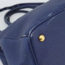 PRADA Hand Bag Vittero Dino Leather 2way Blue Gold Auth 188726-18