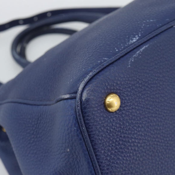 PRADA Hand Bag Vittero Dino Leather 2way Blue Gold Auth 188726