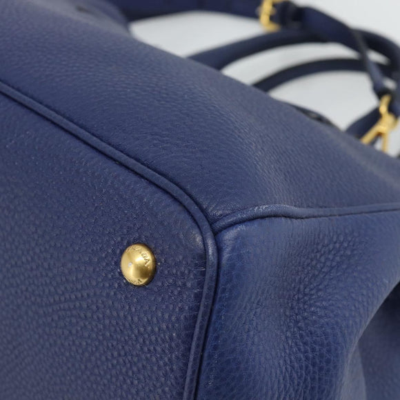 PRADA Hand Bag Vittero Dino Leather 2way Blue Gold Auth 188726