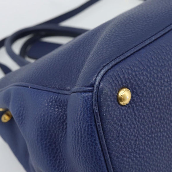 PRADA Hand Bag Vittero Dino Leather 2way Blue Gold Auth 188726