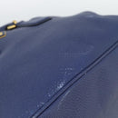 PRADA Hand Bag Vittero Dino Leather 2way Blue Gold Auth 188726-21
