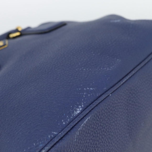 PRADA Hand Bag Vittero Dino Leather 2way Blue Gold Auth 188726