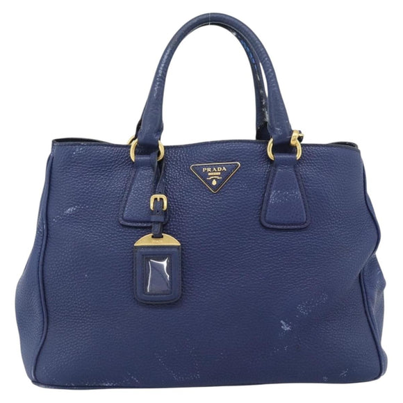 PRADA Hand Bag Vittero Dino Leather 2way Blue Gold Auth 188726