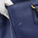 PRADA Hand Bag Vittero Dino Leather 2way Blue Gold Auth 188726-23