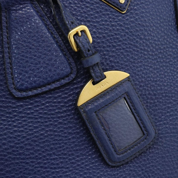 PRADA Hand Bag Vittero Dino Leather 2way Blue Gold Auth 188726