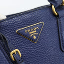 PRADA Hand Bag Vittero Dino Leather 2way Blue Gold Auth 188726-25