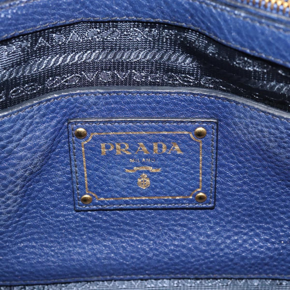 PRADA Hand Bag Vittero Dino Leather 2way Blue Gold Auth 188726