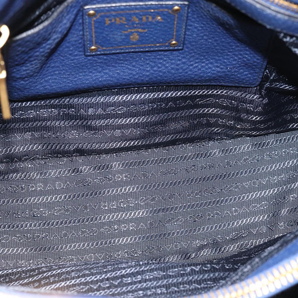 PRADA Hand Bag Vittero Dino Leather 2way Blue Gold Auth 188726