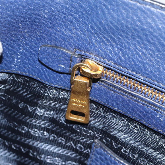 PRADA Hand Bag Vittero Dino Leather 2way Blue Gold Auth 188726