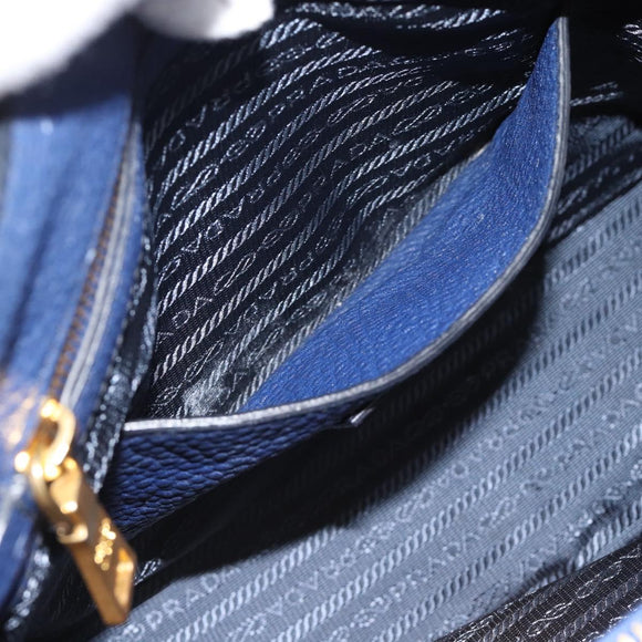 PRADA Hand Bag Vittero Dino Leather 2way Blue Gold Auth 188726